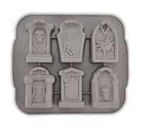 ANKROYU Moules à gâteaux d'Halloween à 6 grilles en gel de silice, modélisation de pierre tombale d'horreur, facile à nettoyer, non durable, pour cocktail, whisky, fête, Noël, Than