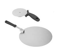 ANKROYU Pelle à pizza en acier inoxydable, spatule et roulette à pizza, ensemble d'outils professionnels pour la maison, les boulangeries et les restaurants, manche en PP en acier (10 pouces) (30,5