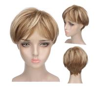ANKROYU Perruque De Cheveux Humains Blonds, Perruque De Cheveux Synthétiques Courts Bouclés à Reflets Blonds, Perruques Blondes Courtes Coupe Lutin, Perruque De Fête Quotidienne D'aspect