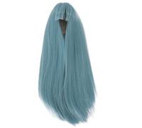 ANKROYU Perruque longue et lisse avec frange, cheveux synthétiques réalistes pour poupées 1/4, tour de tête de 18,5 à 21 cm, style DIY, résistant aux hautes températures, matériau (Bleu gris clair)