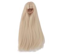 ANKROYU Perruque longue et lisse avec frange, cheveux synthétiques réalistes pour poupées 1/4, tour de tête de 18,5 à 21 cm, style DIY, résistant aux hautes températures, matériau (Or laiteux)