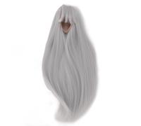 ANKROYU Perruque longue et lisse avec frange, cheveux synthétiques réalistes pour poupées 1/4, tour de tête de 18,5 à 21 cm, style DIY, résistant aux hautes températures, matériau (Blanc gris argenté)