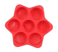 ANKROYU Plat de cuisson antiadhésif en silicone à 7 cavités pour chignon à hamburger, lavable au lave-vaisselle, résistant à la chaleur pour hamburgers, crêpes, gâteaux, desserts p (Rouge)
