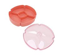 ANKROYU Plateau de service à collations en plastique à 5 sections avec couvercle, assiette à compartiment ronde pour fêtes, vacances, réunions de famille, assiette à dessert aux fr (Rose)