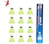 ANKROYU REGAIL 12 pièces Imitation Nylon Plume Badminton Plastique Birdies Balle Ensemble Volant pour intérieur extérieur activités Sportives entraînement Base en liège de qualité (Jaune)