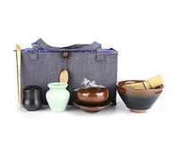 ANKROYU Service à thé japonais en céramique, bol à matcha, support de fouet, kit complet d'outils pour la cérémonie du thé, cadeau traditionnel fait à la main pour les amateurs de (poils de lapin)
