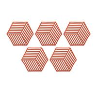 ANKROYU Silicone Hexagon Trivet Mats Heat Resistant Non Slip Hot Pan Mats for Kitchen Dining Table Dish Placemats Set of 5 Food Grade 16x14cm (Rouge)