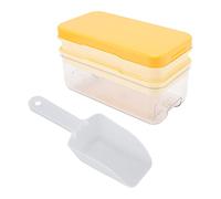 ANKROYU Silicone Ice Cube Trays with Lid and Scoop Premium Food Grade Non Toxic Easy Release Ice Making Molds for Cocktails Whiskey Soda Coffee 2 Layers 64 Cubes Storage Bin (Jaune)