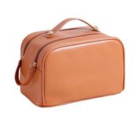 ANKROYU Trousse de Maquillage à Double Fermeture éclair en Cuir PU imperméable, Grande capacité, Organisateur de cosmétiques de Voyage pour Femmes et Hommes, Voyageurs Marron 7.8oz