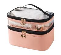 ANKROYU Trousse de Maquillage Double Compartiment, Organisateur de Voyage pour cosmétiques avec poignée Lisse et Confortable, pour Femmes et Jeunes Filles. Matière : Cuir PU/PVC ré (Rose)