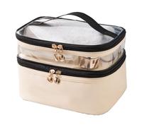ANKROYU Trousse de Maquillage Double Compartiment, Organisateur de Voyage pour cosmétiques avec poignée Lisse et Confortable, pour Femmes et Jeunes Filles. Matière : Cuir PU/PVC ré (Beige)
