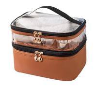 ANKROYU Trousse de Maquillage Double Compartiment, Organisateur de Voyage pour cosmétiques avec poignée Lisse et Confortable, pour Femmes et Jeunes Filles. Matière : Cuir PU/PVC ré (Brun)