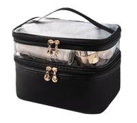 ANKROYU Trousse de Maquillage Double Compartiment, Organisateur de Voyage pour cosmétiques avec poignée Lisse et Confortable, pour Femmes et Jeunes Filles. Matière : Cuir PU/PVC ré (Noire)