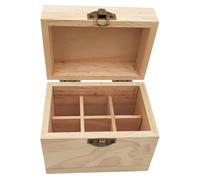 Anktily Boîte de rangement en bois brut à 6 compartiments avec couvercle, 11 x 7,5 x 9,5 cm, boîte en bois brut pour petits souvenirs, bijoux, sachets de thé