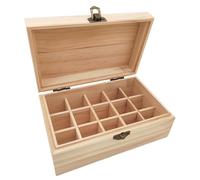 Anktily Boîte de rangement en bois brut avec 15 compartiments, 18,5 x 11,5 x 7,5 cm Boîte en bois non peinte avec fermoir pour petits souvenirs, bijoux, porte-sacs à thé