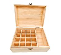 Anktily Boîte de rangement organisateur en bois brut avec couvercle/17 compartiments, 20 x 14,5 x 10 cm Boîte en bois non peint pour petits souvenirs, bijoux, étui porte-sachets de thé