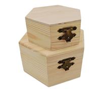 Anktily Coffret à bijoux en bois brut hexagonal, non peint, boîte de rangement en bois, trésor pour la maison, décoration de table, lot de 2 pièces