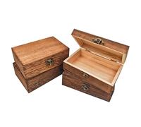 Anktily Lot de 4 boîtes en bois brut à finition brûlée, avec couvercle à charnière et fermoir pour rangement maison, bricolage ou bijoux (15x10x5cm)