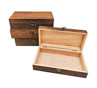 Anktily Lot de 4 boîtes en bois brut à finition brûlée, avec couvercle à charnière et fermoir pour rangement maison, bricolage ou bijoux (20x10x5cm)