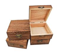 Anktily Lot de 4 boîtes en bois brut à finition brûlée, avec couvercle à charnière et fermoir pour rangement maison, bricolage ou bijoux (10x10x5cm)