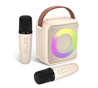 Ankuka Jouets de karaoké pour Enfants avec 2 Microphones, Karaoké Portable avec lumière LED et Effets de Changement de Voix, Cadeaux pour Enfants de 3 à 18 Ans,Beige