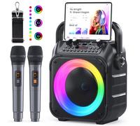 Ankuka Karaoké Adulte avec 2 Micro sans Fil Karaoke Enceinte Karaoke Bluetooth Portable avec Système Sono, Supporte TV/TWS/FM/AUX/USB/TF/REC pour Fête, Anniversaire, Maison(Noir)