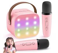 Ankuka Karaoke Enfants avec 2 Micro sans Fil Portable, avec Magique Voix Change et LED Lumière Qualité Sonore HiFi Mini Microphone pour Enfant Adulte Fille Rose