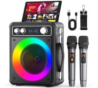 Ankuka Machine à karaoké, haut-parleur Bluetooth portable avec 2 microphones sans fil, processeurs de signal d'effets pour adultes et enfants avec lumières LED, prend en charge TWS/REC/FM/AUX/USB/TF