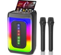 Ankuka Machine Karaoké avec 2 Microphones, Enceinte Bluetooth Portable avec Lumières LED TF/USB, FM, Aux, TWS pour Fête et Adultes, Cadeau pour Amis et Famille (Noir)
