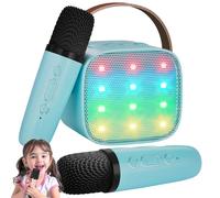 Ankuka Micro Karaoke Enfant sans Fil avec 2 Micro, Portable Karaoké Bluetooth avec Magique Voix Change et LED Lumière Qualité Sonore HiFi Mini Microphone Karaoké Complet pour Enfant Adulte Fille Bleu