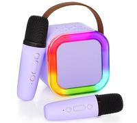 Ankuka Micro Karaoke Enfants avec 2 Micro sans Fil, Jouet Fille Karaoké 3-12 Ans Micro Enfant, Karaoké Bluetooth Portable avec Changement de Voix Magique et Lumière LED. (Violet)