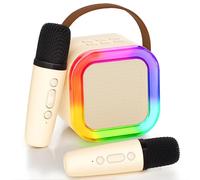 Ankuka Micro Karaoke Enfants avec 2 Micro sans Fil, Jouet Fille Karaoké 3-12 Ans Micro Enfant, Karaoké Bluetooth Portable avec Changement de Voix Magique et Lumière LED. (Beige)