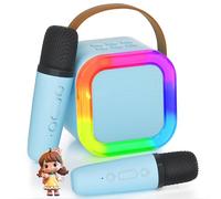 Ankuka Micro Karaoke Enfants avec 2 Micro sans Fil, Jouet Fille Karaoké 3-12 Ans Micro Enfant, Karaoké Bluetooth Portable avec Changement de Voix Magique et Lumière LED. (Bleu)