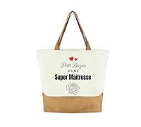ANKUOFUA Cadeau Maitresse d'école Fin d'année, Petit Bazar d'une Super Maîtresse Tote Bag en Toile et Jute Cadeaux Merci Maîtresse Sac Cabas Courses Cadeaux Professeur Cadeau Fin d'année Maitresse
