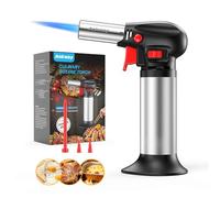 Ankway Chalumeau de Cuisine, Briquet Chalumeau Rechargeable avec Verrouillage de Sécurité et Flamme Réglable, Pour la Cuisson, la Pâtisserie, le Barbecue, le Camping, Argent (Gaz Butane non Inclus)