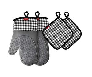 Ankway Gants de Four, Gants de Cuisine Silicone Résistant à Chaleur et Antidérapant, Maniques pour Barbecue, Cuisine (Gris)