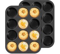 Ankway Lot de 2 Moule à Muffins en Silicone, 12 Cupcakes Anti-Adhésif Moules à Pâtisserie, pour Brownies, Pudding, Mini Muffins, Cupcake, Sans BPA, Réutilisable Compatible Lave 32 X 24 X 3cm (Noir)