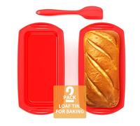 Ankway Lot de 2 moules à pain rectangulaires en silicone avec spatule à pâte - Moule à pain anti-adhésif - Pour gâteaux et pains - 28 x 14,3 x 6,3 cm - Rouge, Centre