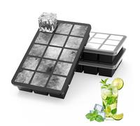 Ankway Lot de 3 Bac à Glaçons avec Couvercle, 45 3.5cm Glacons Moule Silicone, Sans BPA, Faciles à Retirer pour Cocktails, Whisky, Vin, Fruits, Purées de Fruits, Glaces, Noir