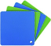 Ankway Lot de 4 Dessous de Plat en Silicone - Multifonctionnels et durables - Isolation antidérapante - Approuvés par la FDA - Résistants à la Chaleur jusqu'à 450 °C (2 Verts et 2 Bleus)