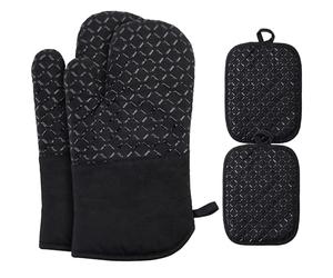 Ankway Lot de 4 Gants de Cuisine, Gants de Cuisine résistants à la Chaleur et antidérapants, en Coton Doux, Longs et Flexibles en Silicone épais pour la Cuisine (30 cm), Noir