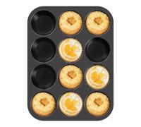 Ankway Moule à Muffins en Silicone, 12 Cupcakes Anti-Adhésif Moules à Pâtisserie, pour Brownies, Pudding, Mini Muffins, Cupcake, Sans BPA, Réutilisable Compatible Lave 32 X 24 X 3cm (Noir)
