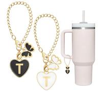 ANLABESY Lot de 2 breloques en forme de papillon pour accessoires de tasse Stanley, breloques d'identification initiale pour tasse Stanley (lettre T)