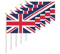 ANLAIBO Lot de 25 drapeaux britanniques Union Jack 14 x 21 cm Blanc mât 30 cm Décorations de fête