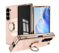 Anlalish Coque pour Samsung Z Fold 6 avec Anneau Support, Magnetique Housse Etui pour Samsung Galaxy Z Fold 6 Silicone TPU Antichoc Protection (Rose)