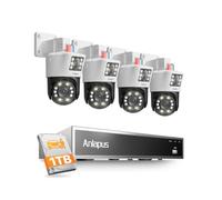Anlapus Kit 4 Caméra PTZ Extérieure Duo Objectif 5+5MP PoE NVR 8CH 8MP 1TB | 2 Caméras Double Objectif 5MP+5MP, PTZ Suivi Automatique, 360° Vue Détection Humaine/Véhicule, Audio Bidirectionnel