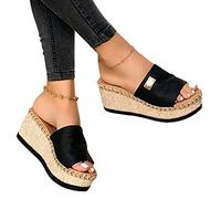 Anlemi Sandales Mode Été Flip Flops Talon Plates,Sandales à Talons compensés Taille Plus à la Mode,Pantoufles surélevées à Semelles épaisses-Noir_39 EU,Pantoufles Douces Et Confortables