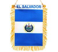 Anley 10,2x15,2 cm Drapeau à suspendre pour fenêtre à franges du Salvador - Mini bannière de drapeau et décoration de rétroviseur de voiture - Drapeau à suspendre salvadorien avec ventouse