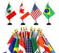 Anley 24 Pays Deluxe Ensemble Drapeau Bureau-7,5x5,5cm Mini Drapeau Bureau Américain avec Mât Noir 12,5"-Couleur Vive Résistant à la Décoloration Livré avec Socle Noir et Haut Doré