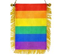 Anley 4 x 6 pouces arc-en-ciel pompon fenêtre drapeau suspendu-mini drapeau bannière et décoration de voiture-gland et double arc-en-ciel LGBT Gay Pride drapeau suspendu avec ventouse
